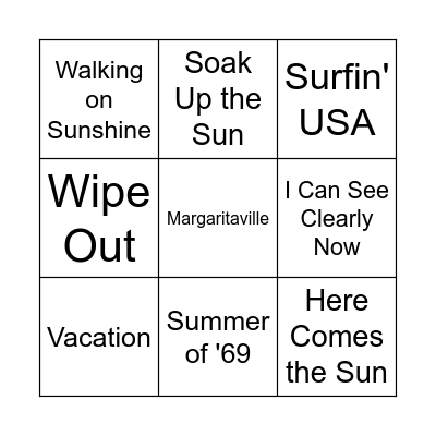 Goodbye Summer Bingo Card