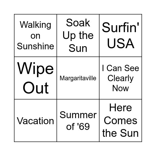 Goodbye Summer Bingo Card