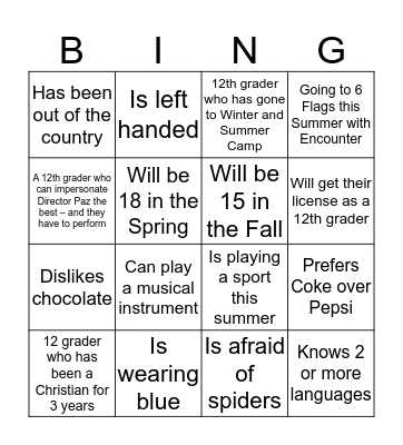 Encounter  Bingo Card