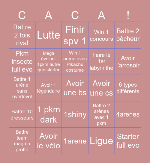 Bingo race ROSA Bingo Card