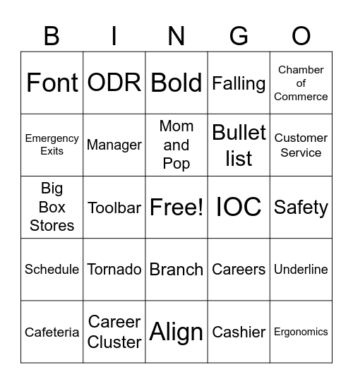 McCall MS Room 8 Bingo Card