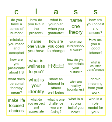 COUNSELING THEORIES Bingo Card