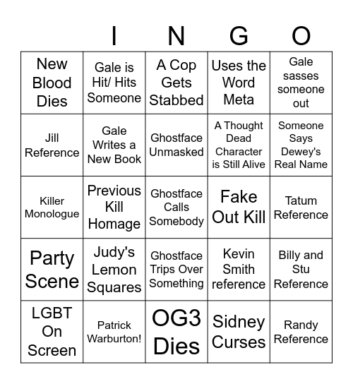 Scream Bingo Card