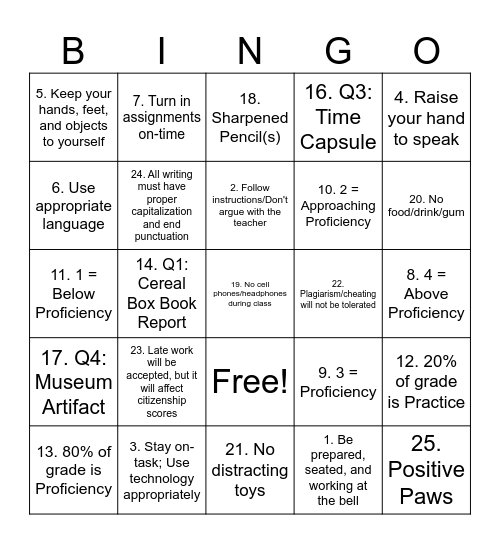 Sanderson Bingo Card