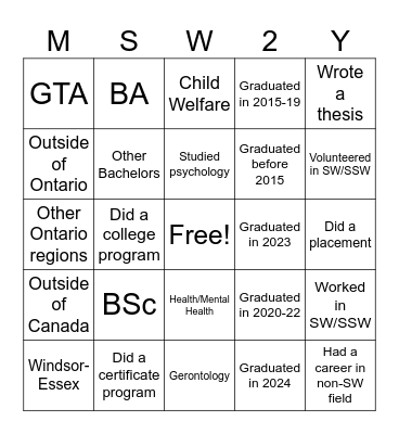 MSW Bingo Night Bingo Card