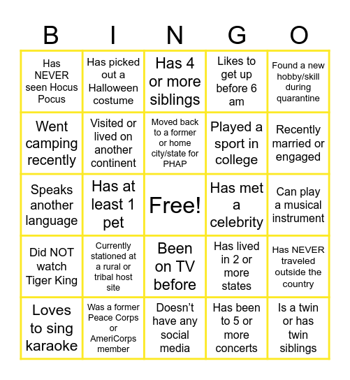 Virtual Icebreaker Bingo Card