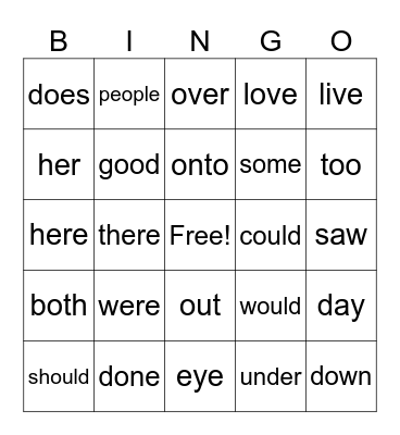 Red Words - 1st Grade Bingo Card