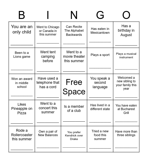 Ice Breaker Bingo Card