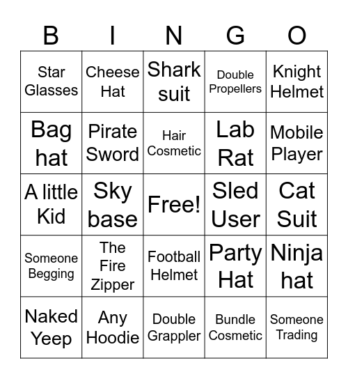 Yeeps Bingo Card