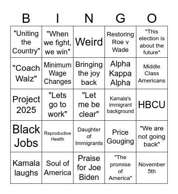 Unity Democrats DNC Watch Party Bingo Card