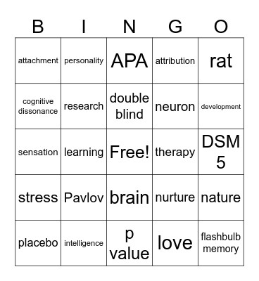 Fall 2024 Intro Psych Bingo! Bingo Card