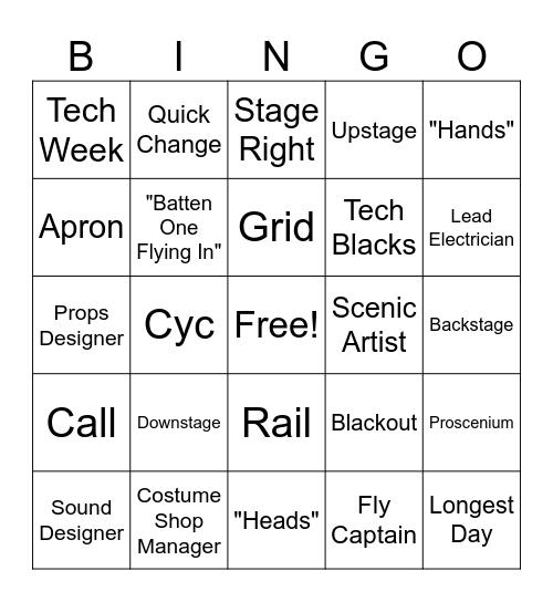 Theater Lingo Bingo Card