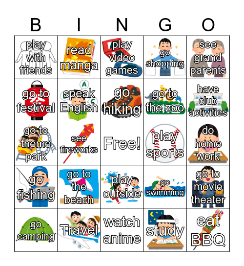 Summer Vacation Bingo Card