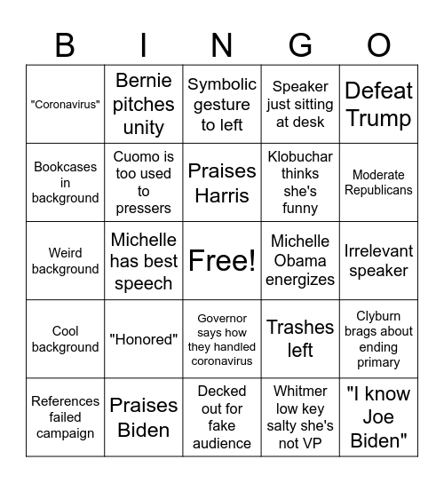 DNC Night 4 Bingo Card