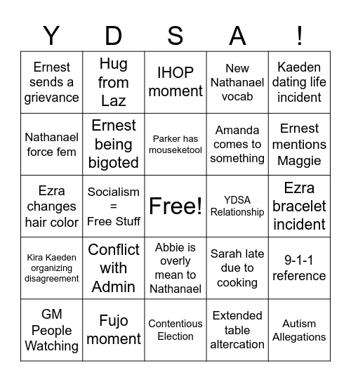 YDSA Bingo Card