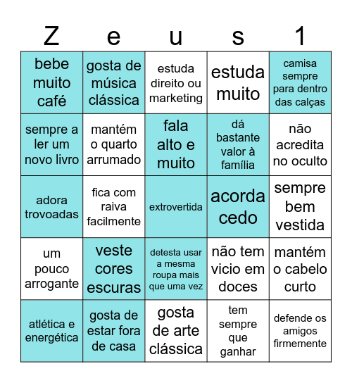 Zeus Bingo Card