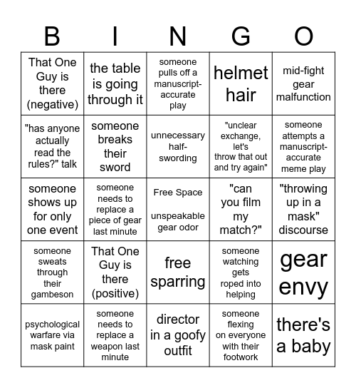 HEMA Tournament Bingo Card