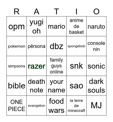FOUTRE COSMIQUE Bingo Card