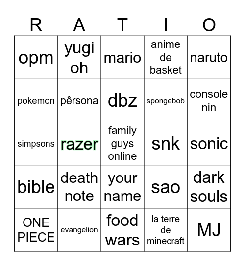 FOUTRE COSMIQUE Bingo Card