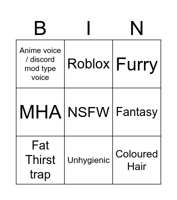 cringe bingo Card