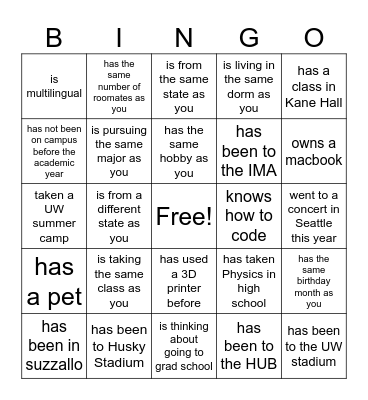 Untitled Bingo Card