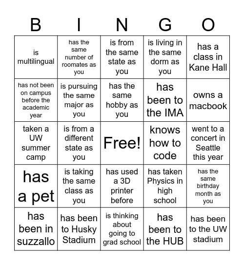Untitled Bingo Card
