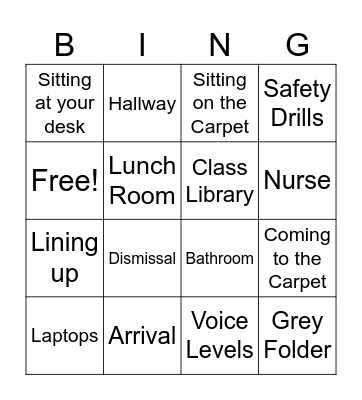 Back to School Rules Bingo Card