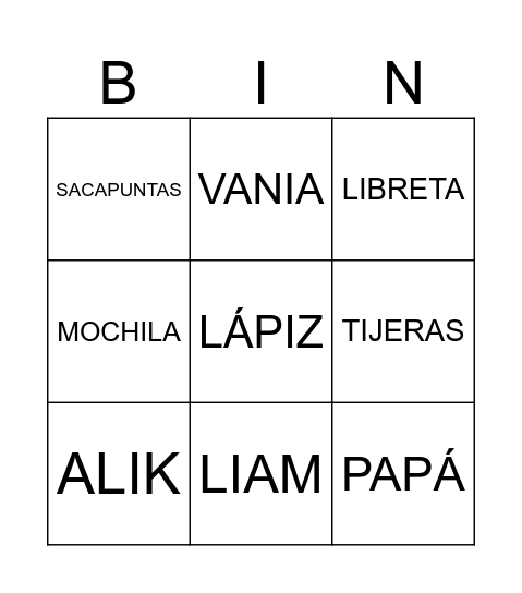 PALABRITAS Bingo Card