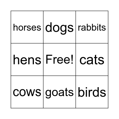 Animal bingo Card