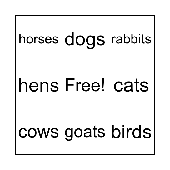 Animal bingo Card