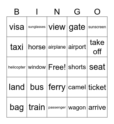 travel Bingo Card