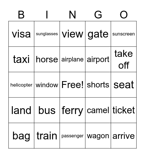 travel Bingo Card