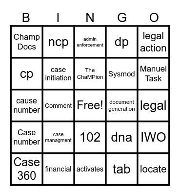 ChaMP Bingo Card