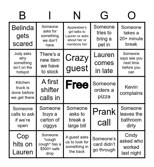 Kwik Trip Bingo Card