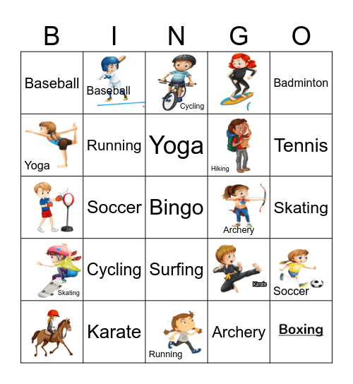 Sports and hobbies Bingo Card