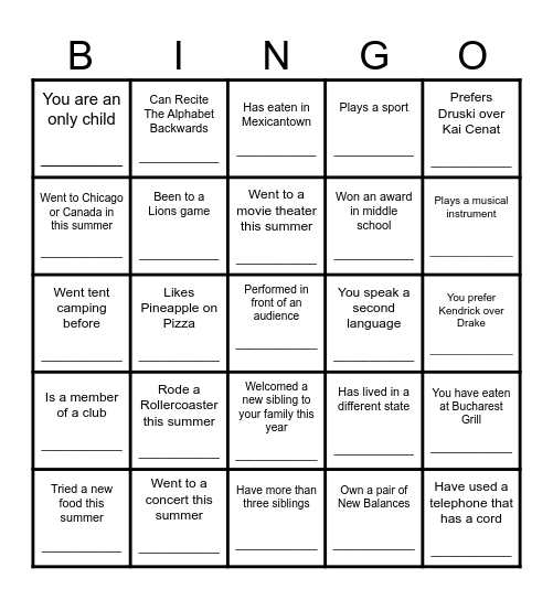 Ice Breaker Bingo Card