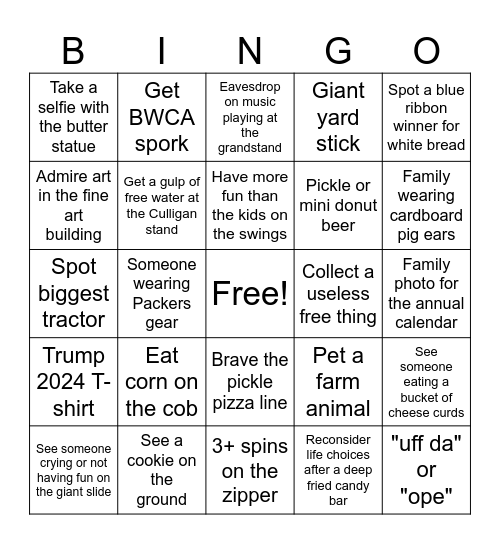 MN State Fair Bingo Card