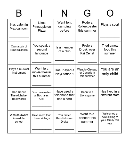 Untitled Bingo Card