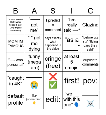 basic comment ssection Bingo Card
