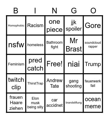 X Bingo Card