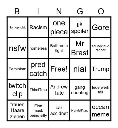 X Bingo Card