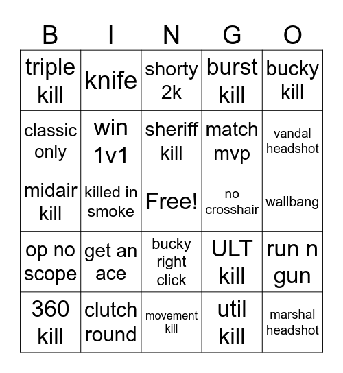 Valorant bingo card Bingo Card