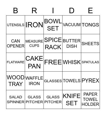 KARA'S BRIDAL BINGO Card