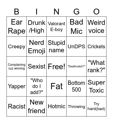 Overwatch LFG Bingo Card