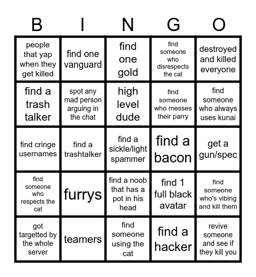 combat warriors bingo Card