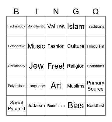 Culture Vocab Bingo Card