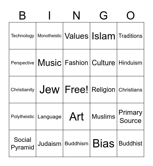 Culture Vocab Bingo Card