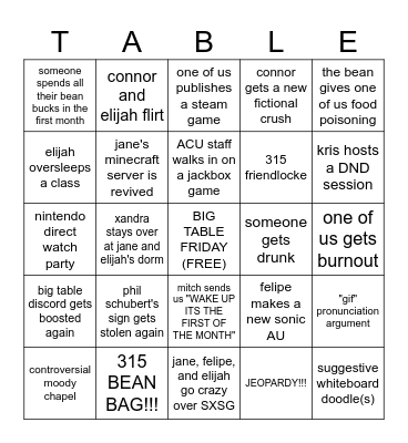 big table bingo Card