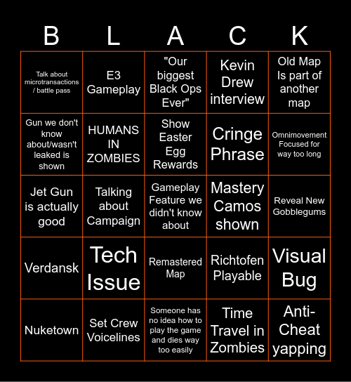 Black Ops 6 Moment Bingo Card