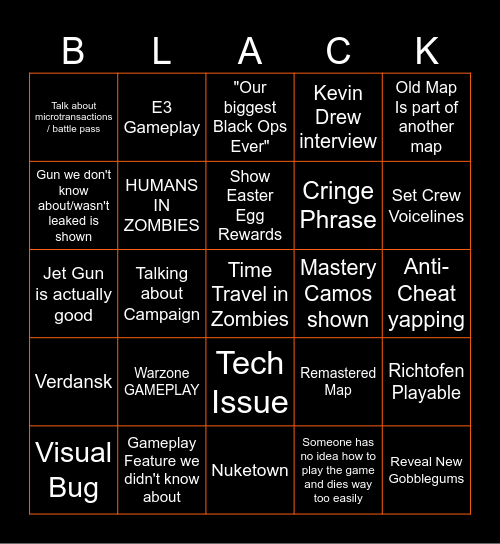 Black Ops 6 Moment Bingo Card
